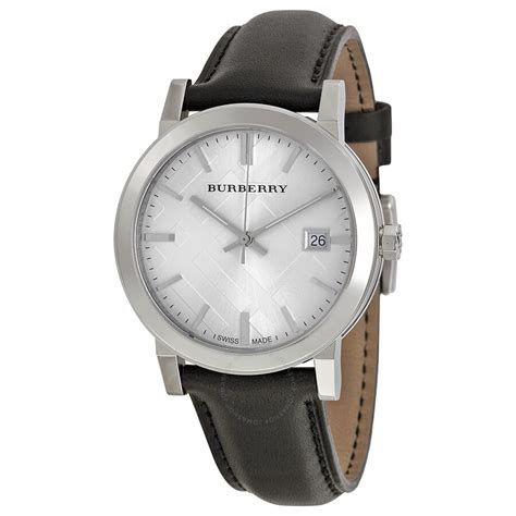 Burberry The City Silver Dial Black Leather Men's 